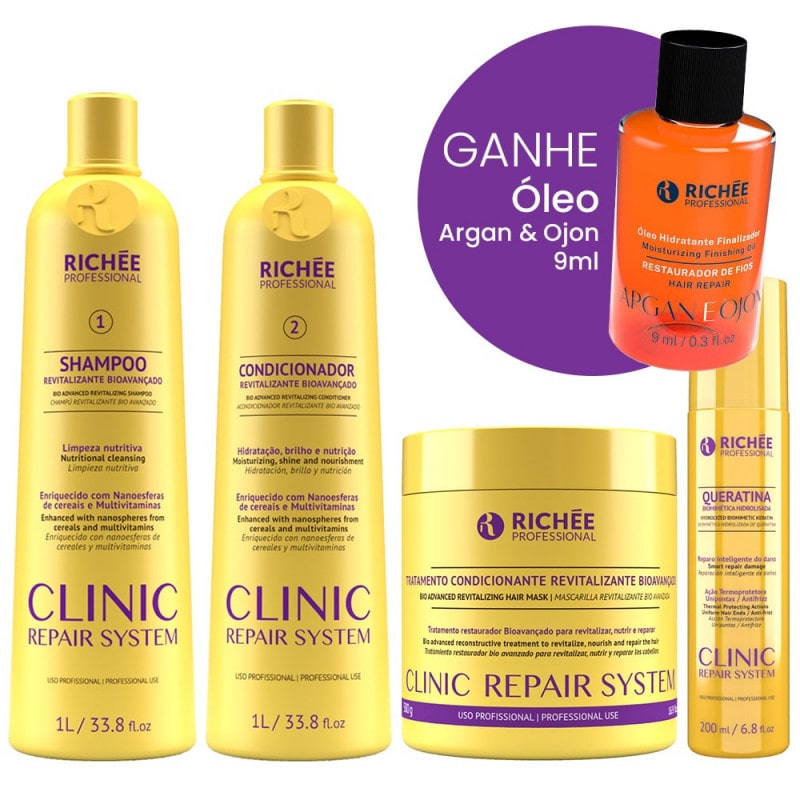 Richée Clinic Repair System Kit Shampoo Condicionador Máscara e Queratina Profissional