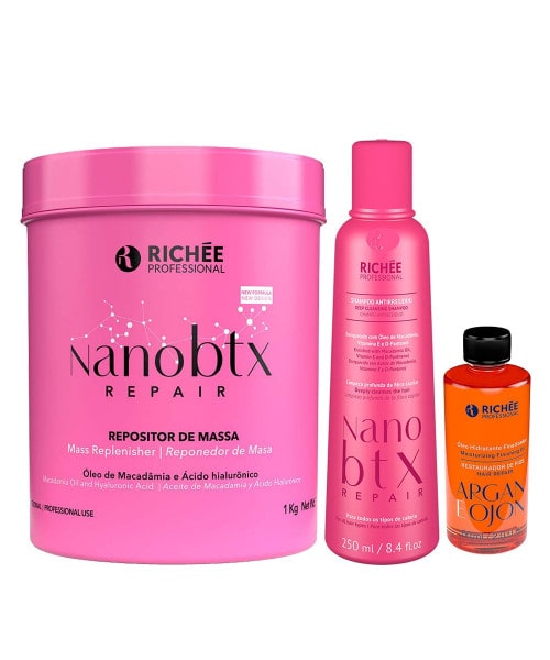 Richée Nanobtx Repair Kit Tratamento Repositor de Massa 1Kg + Argan e Ojon Oil + Shampoo Anti-resíduos