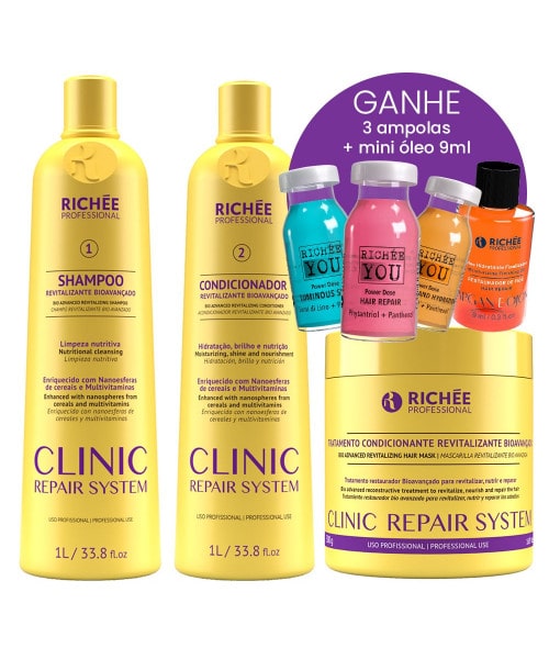 Richée Clinic Repair System Kit Shampoo Condicionador e Máscara Profissional